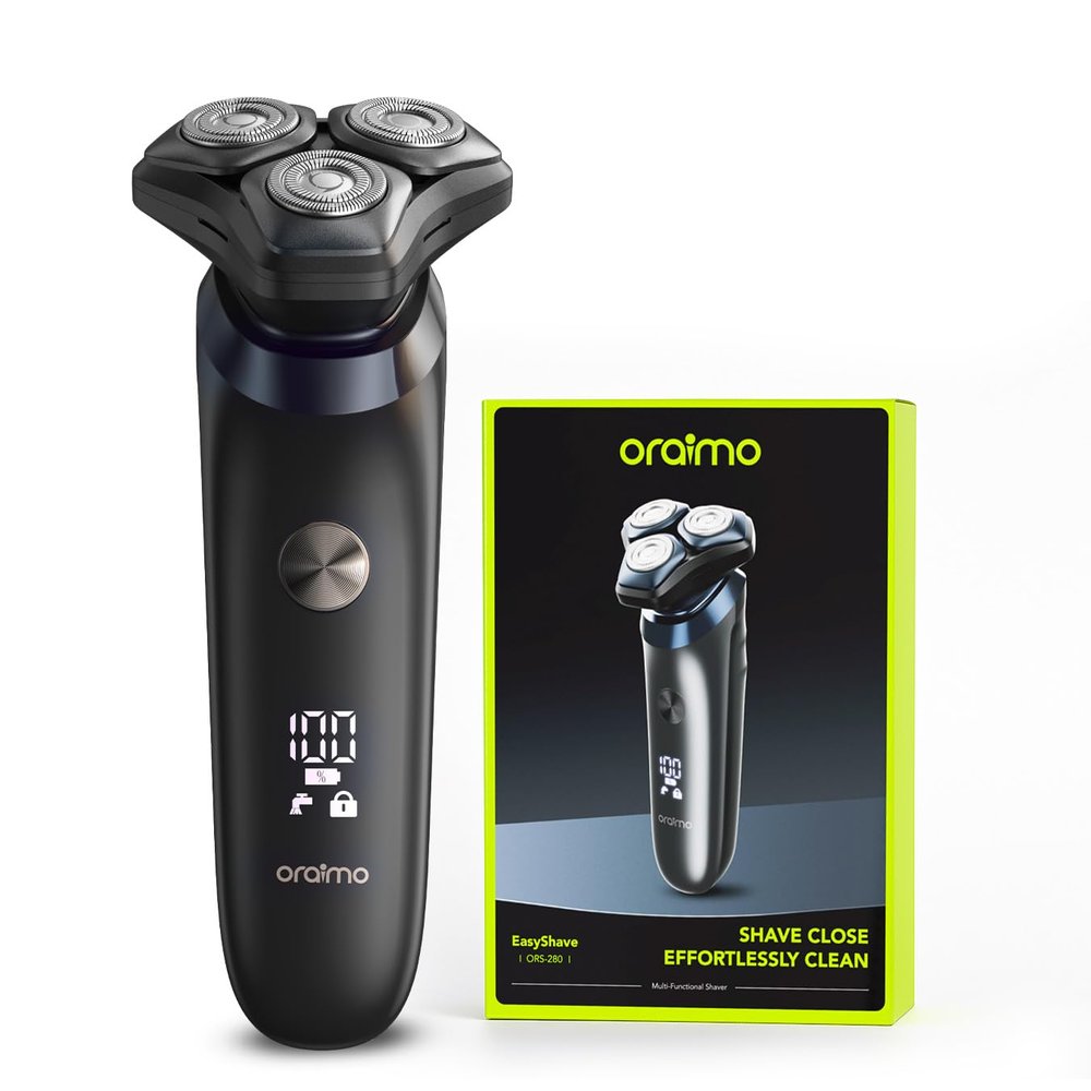 Oraimo Beard and Body Shaver | Smooth Shave with Dual Floating Blades | 60 Min Runtime | Wet & Dry Use | Magnetic Head for Easy Detachable Cleaning | LED Display | IPX7 Waterproof | Travel Lock (ORS-280)