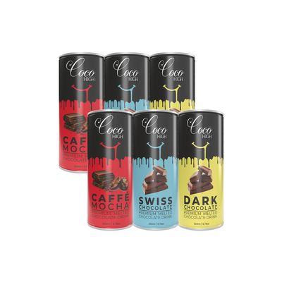 CocoHigh Premium Chocolate Drink Combo Pack (200ml x 6) | Assorted Flavours Swiss, Dark Chocolate & Caf Mocha | Thick, Creamy & Ready to Drink Milkshake | Real Milk | No Added Preservatives