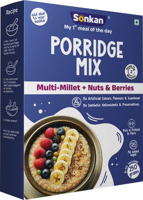 SONKAN  Porridge Mix Multi-Millets, Nuts & Berries | No Sugar, No Milk Powder | 100% Natural Multigrain Breakfast | Vegan & Gluten-Free | High Fiber & Plant Protein 250g