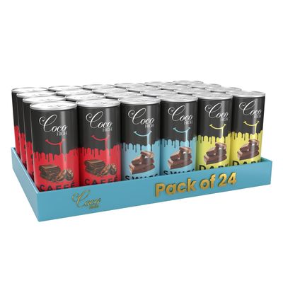 CocoHigh Combo Pack Of Swiss Chocolate, Caffe Mocha & Dark Chocolate 200ml (Pack of 24) I Thick & Creamy Milkshake with Real Milk I No Added Preservatives Ready to use Drink