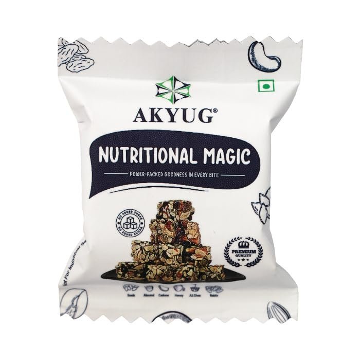 AKYUG Nutrional Bite | Power-Packed Goodness | Dry Fruit bite | Healthy Snacks With Goodness Of Dryfruits, seeds, raisins and Pure A2 Ghee | Quality Nuts (Pack of 45, Unflavoured)