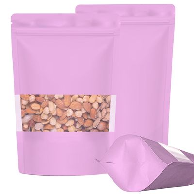 SKY FLEXI PACK Matte Finish Ziplock Reusable Airtight Polyester Storage Pouch - 16cm x 23.5cm, Pack of 15, Pink, Stand-Up Airtight Zip Lock Multi-Purpose Bags with Transparent Window, Capacity 500gm