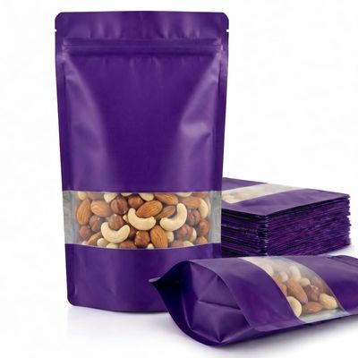 Matte Purple Zip Lock Stand Up Pouches | 1117 cm | 100gm | Pack of 10 | Reusable, Airtight Polyester Storage Bags with Transparent Window | Food Storage, Leakproof, Self Sealing Multi-Purpose