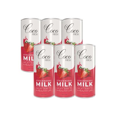 CocoHigh Strawberry Thick & Creamy Flavoured Milkshake 200ml | Enriched with Calcium & Vitamins | Strawberry Milkshake | No Added Preservatives I Pack of 6
