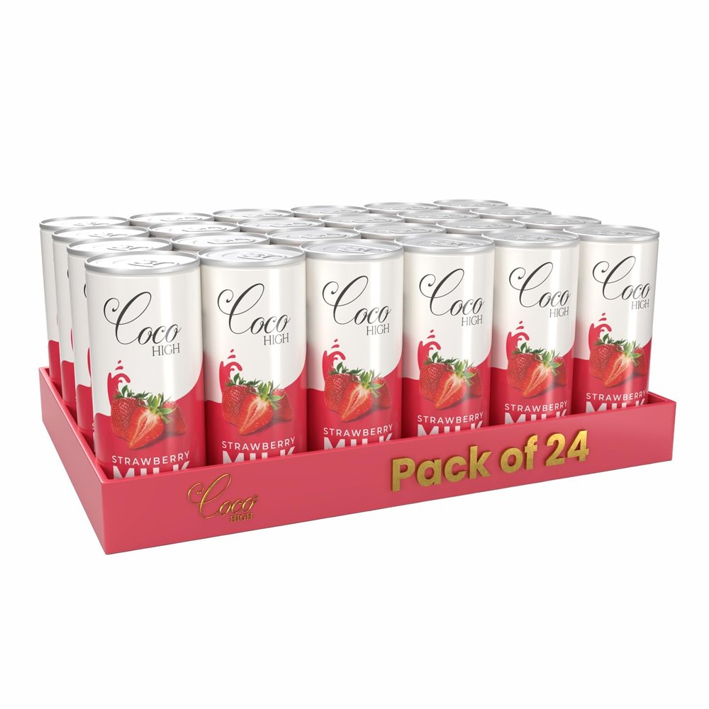 CocoHigh Strawberry Thick & Creamy Flavoured Milkshake 200ml | Enriched with Calcium & Vitamins | Strawberry Milkshake | No Added Preservatives I Pack of 24