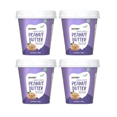 Savory Combo of Original Smooth Peanut Butter (200g x 4) | Made with Finest Roasted Peanuts | Rich in Protein | Full of Iron & Potassium | Gluten Free & Vegan | Ideal for Pre & Post Workout | Ready to Eat | (Pack of 4)
