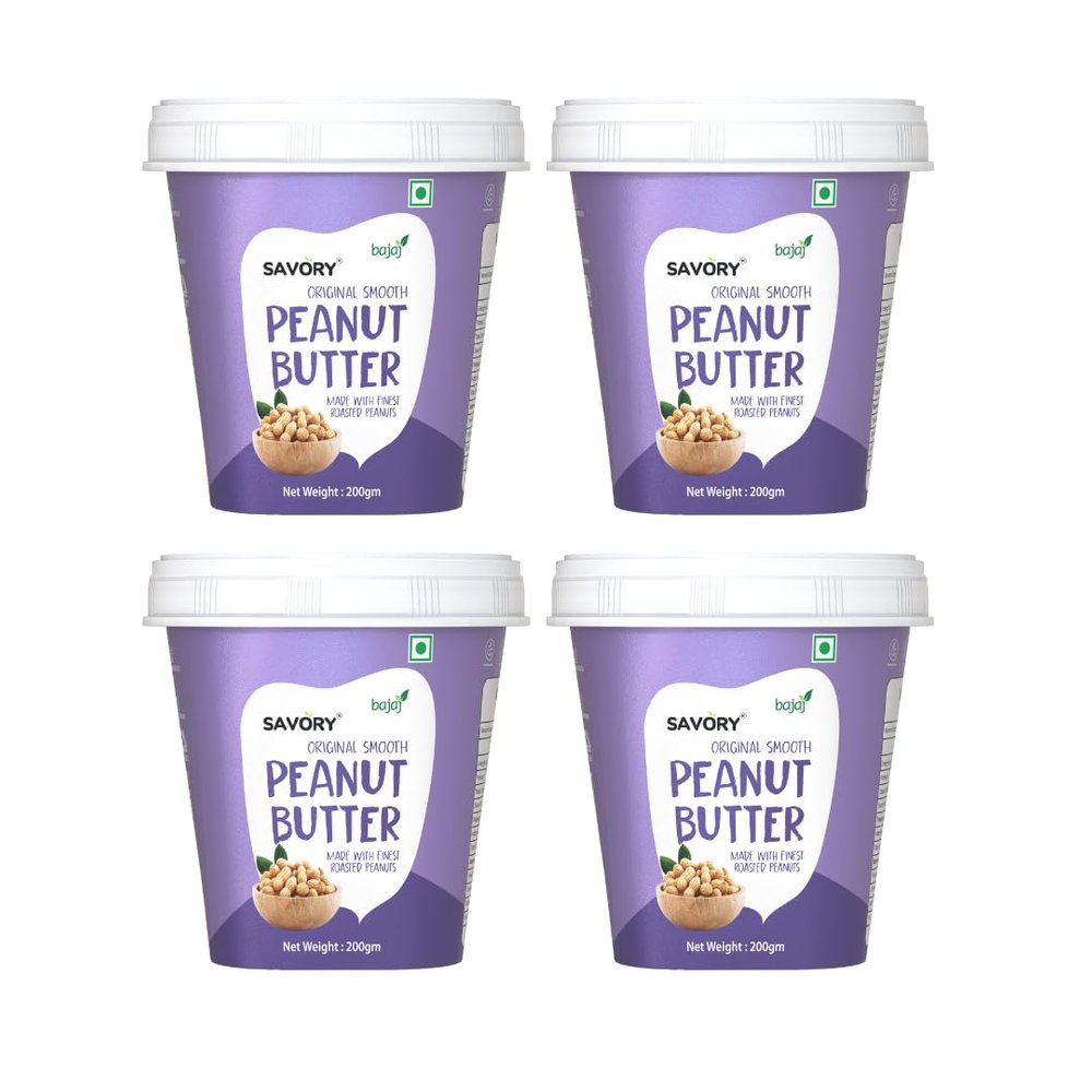 Savory Combo of Original Smooth Peanut Butter (200g x 4) | Made with Finest Roasted Peanuts | Rich in Protein | Full of Iron & Potassium | Gluten Free & Vegan | Ideal for Pre & Post Workout | Ready to Eat | (Pack of 4)