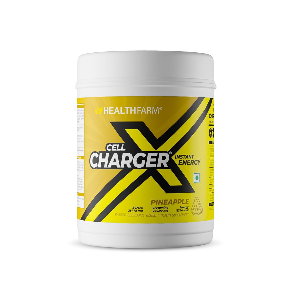 HealthFarm Cell Charger Instant Energy Drink Powder, with BCAAs and Glutamine (1Kg, PINEAPPLE)