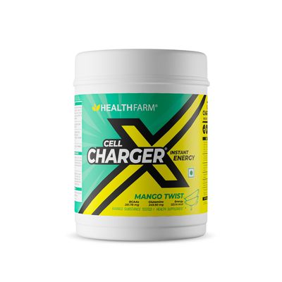 HealthFarm Cell Charger Instant Energy Drink Powder, with BCAAs and Glutamine (1Kg MANGO TWIST)
