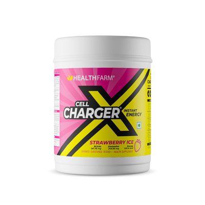 HealthFarm Cell Charger Instant Energy Drink Powder with BCAAs and Glutamine (1Kg, STRAWBERRY)
