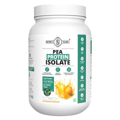 Nature's Island Plant Protein 1 Kg | Canadian Pea Protein Isolate | Vegan | 25 G Protein/Serving | Easy To Digest | All Essential Amino Acids | No Sugar | No Preservatives | Mango Flavour