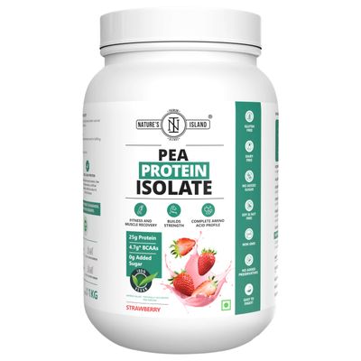 Nature's Island Plant Protein 1 Kg | Canadian Pea Protein Isolate | Vegan | 25 G Protein/Serving | Easy To Digest | All Essential Amino Acids | No Sugar | No Preservatives | Strawberry Flavour