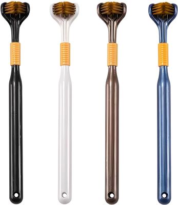 4-Piece Set of 3-Sided Medium toothbrushes for Adults, Soft Bristle Toothbrush for Comprehensive Care of Teeth and Gums, Suitable for Youth (Black, White, Brown, Blue,)