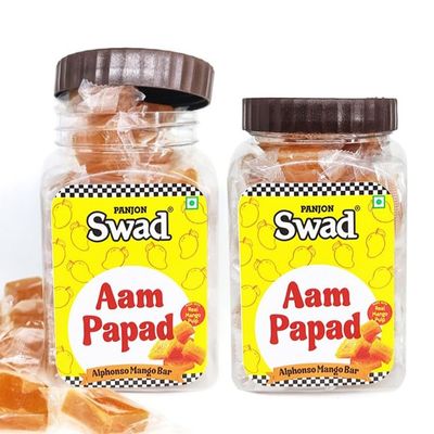 Panjon Swad Aam Papad Candy  Real Mango Pulp Toffee,Sweet Mango Flavor Treats,Pack of 2 X 380g jar