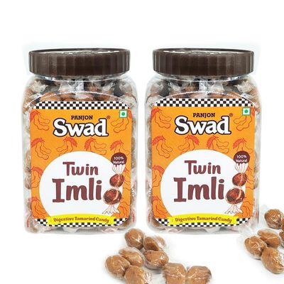 Panjon Swad Twin Imli Candy, Khatti Meethi Imly, Chulbuli Tamarind Twist Toffee,Pack of 2 x 380 Jar