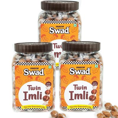 Panjon Swad Twin Imli Candy, Khatti Meethi Imly, Chulbuli Tamarind Twist Toffee,Pack of 3 x 380 Jar
