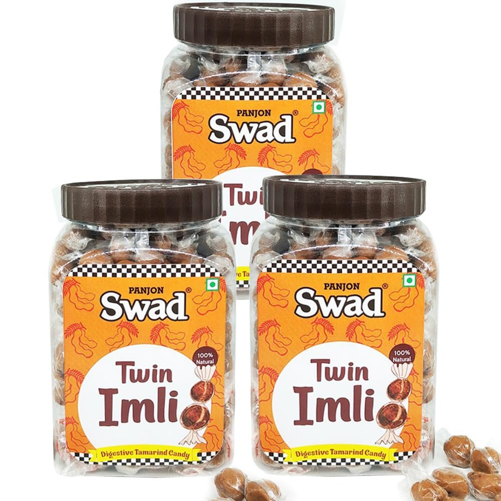 Panjon Swad Twin Imli Candy, Khatti Meethi Imly, Chulbuli Tamarind Twist Toffee,Pack of 3 x 380 Jar