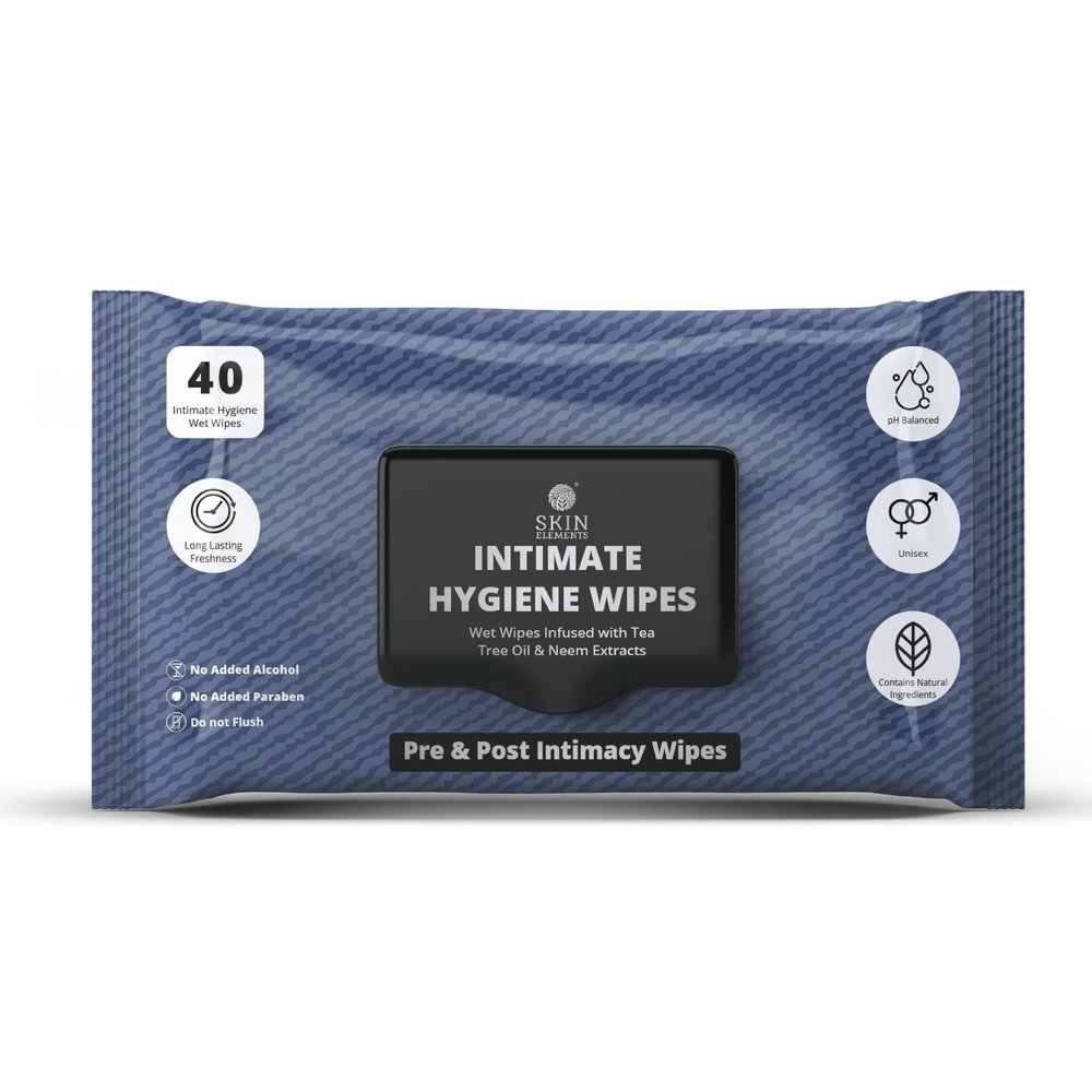 Skin Elements Intimate Hygiene Wet Wipes | Unisex | pH balanced Wipes | Tea Tree Oil & Neem Extracts | 40 Intimate Hygiene Wet Wipes | For Pre and Post Intimacy