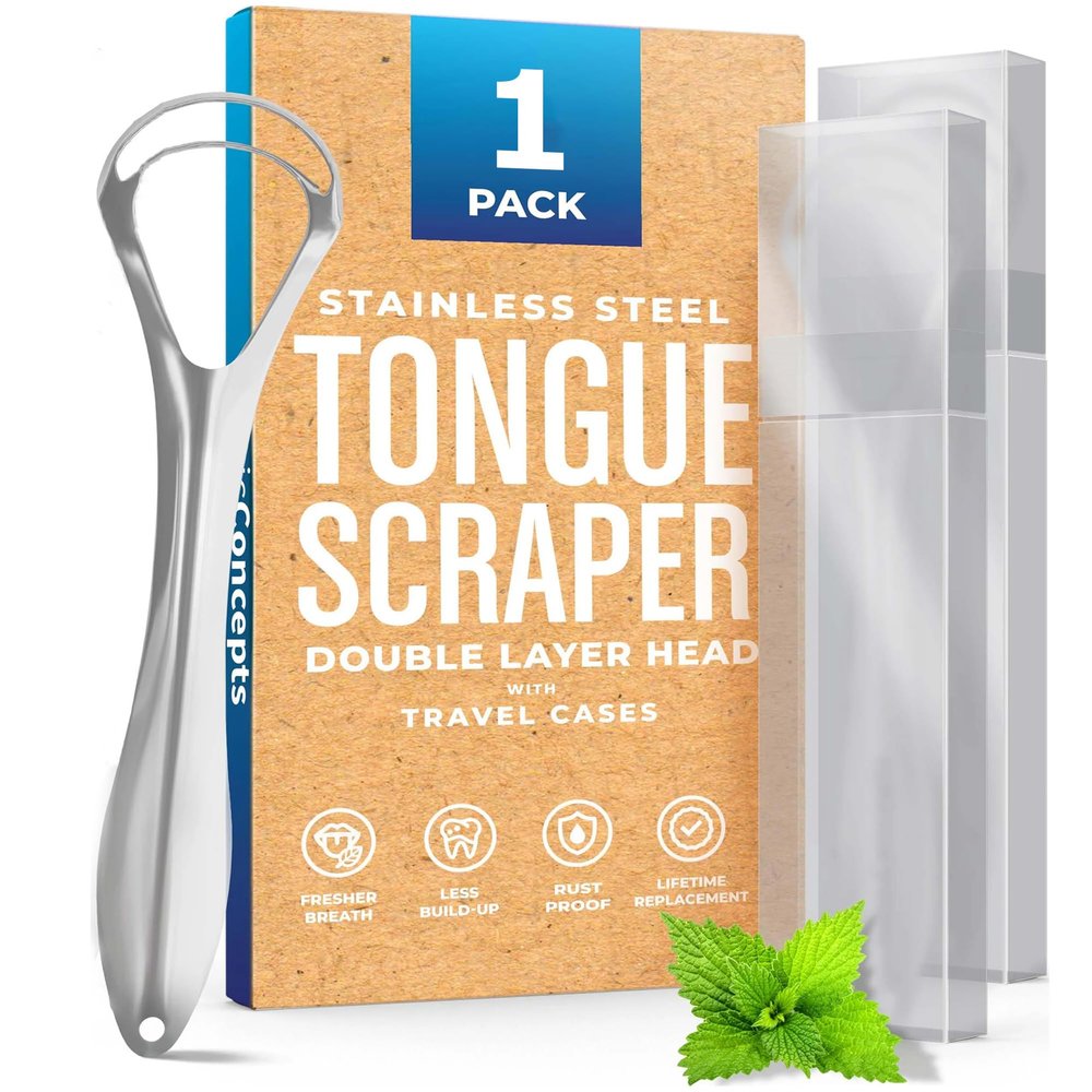Bennort Tongue Cleaner for Kids & Adults, 1 Pcs Dual Scraping Head Tongue Scraper with Travel Case for Removes Bad Breath & Oral Health Care, Improved Taste Sense,Easy to Use, Silver (1)