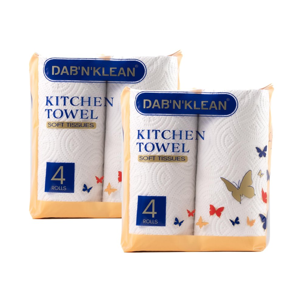 Dab N Klean 2 Ply Kitchen Towel/Tissue Paper Roll - Pack of 8 (60 Pulls per Roll, 480 Sheets) | Soft & Ultra Absorbent | OBA-Free | Pet Safe | 100% Virgin Cellulose Fiber (8 Rolls (480 Pulls))