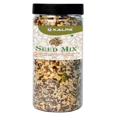 Kalpa Premium Seed Mix, 400gm Jar Edible Seed | Healthy Snacks For Diet | Mix of Sunflower, Pumpkin, Wateremlon, Flax & Chia seed Jar pack |100% Natural and Roasted | Best for Snacks | Healthy Heart, Improve Digestion, Muscle Buildup
