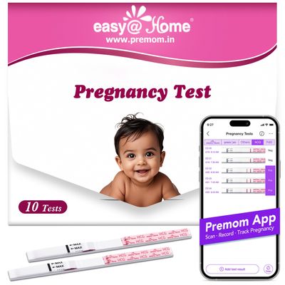 Easy@Home Pregnancy Test Kit: 10 Pack Early HCG Detection Test for Women - Sensitive Urine Strips for Home Pregnancy Testing - Fast Results in 5 Mins - Easy to Track with Premom App Support