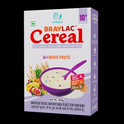 Braylac Cereal Mixed Fruit - 300 gm - For 10+ months Baby - Bag in Box (BIB Pack)