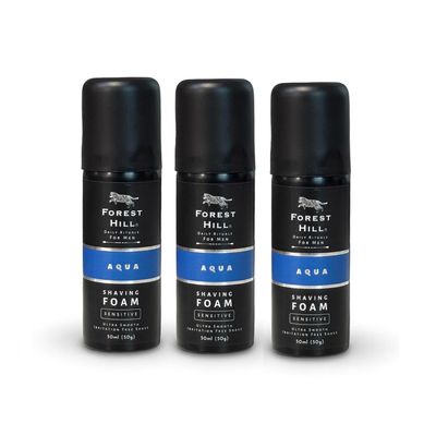 Forest Hill Pack of 3 Aqua Pre Shave Foam For Men, Goodness of Olive and Argan Oil, Mulberry, Rosemary & Peppermint Extract, Prevent Cuts and Burns, Rich Lather, Cooling Hydrating Formula, Shaving Foam (Each 50g)