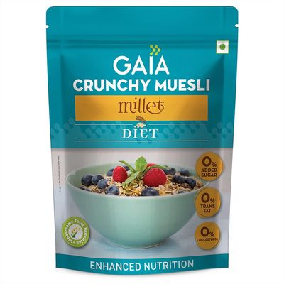 Gaia Crunchy Millet Muesli | High on Proteins | Low on Cholesterol | No Trans-Fat | Sugar Free | No Preservatives | Abundance of Antioxidants Diet 375Gm