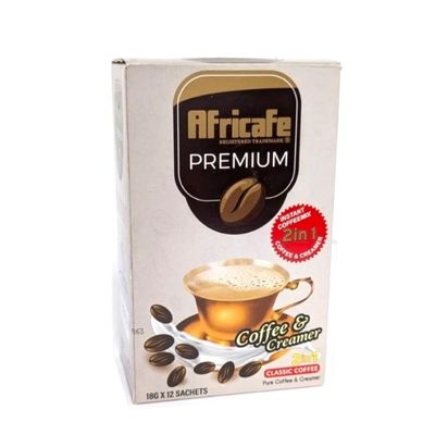 Africafe Instant Coffee & Creamer 2 in 1 Sugar Free Tanzanian Coffee Blend 12 Sachets 216g