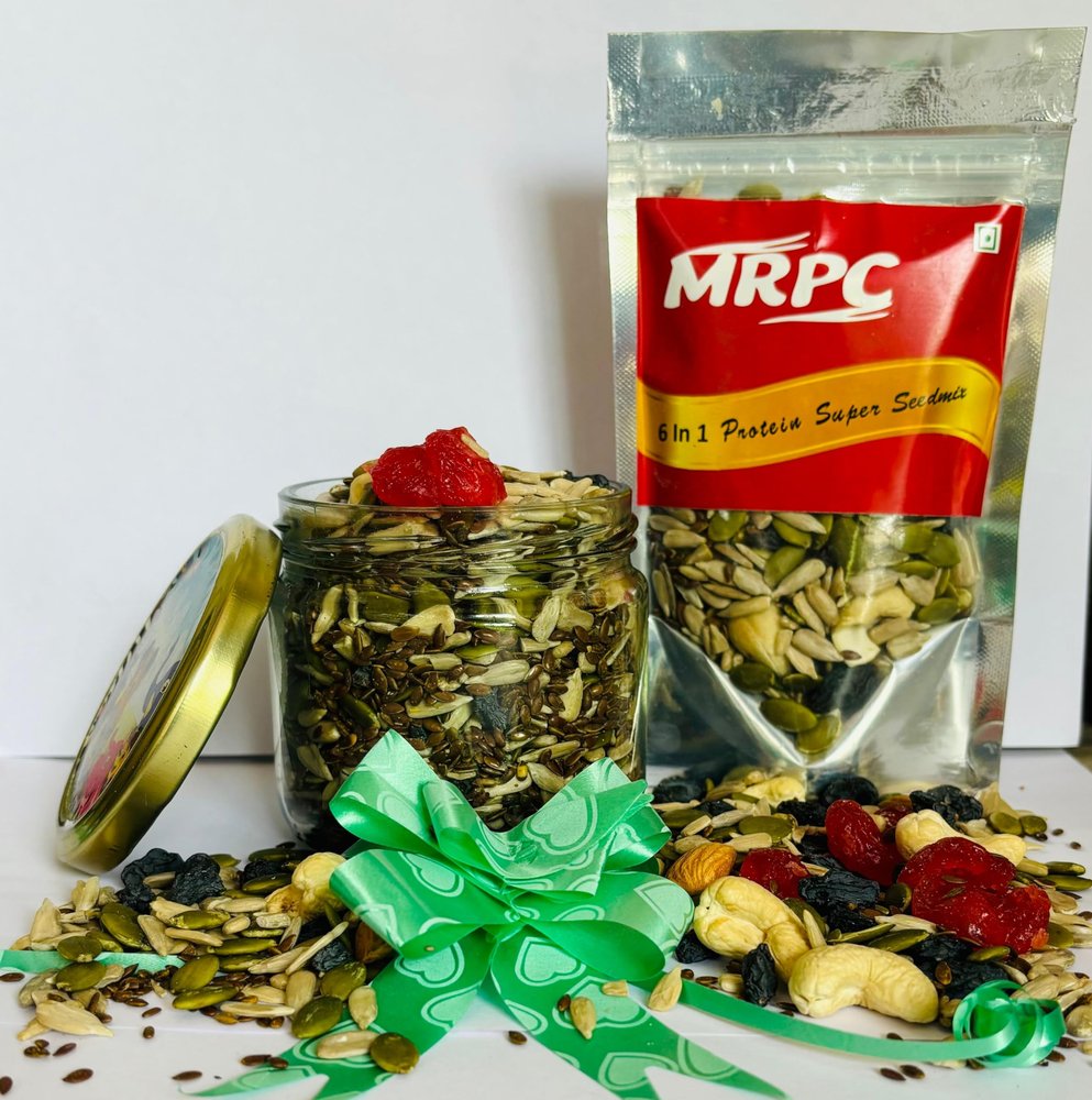 MRPC Protein 6-in-1 Seed & Nut Mix | Power Packed & Crunchy Snack | Trail Mix | Rich in Protein & Dietary Fibre | Rich in Magnesium & Phosphorus | 200g | Roasted Pumpkin, Watermelon, Sunflower, Flax, Chia, Sesame Seeds & Dry fruits