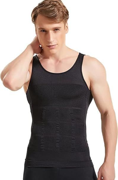 STARZONE Mens Slimming Body Shaper Vest Shirt | Abs Abdomen Slim Stretchable Tummy Tucker Vest for Men Tummy Control Vest Shapewear Undershirt for Gym (Black, 2XL)