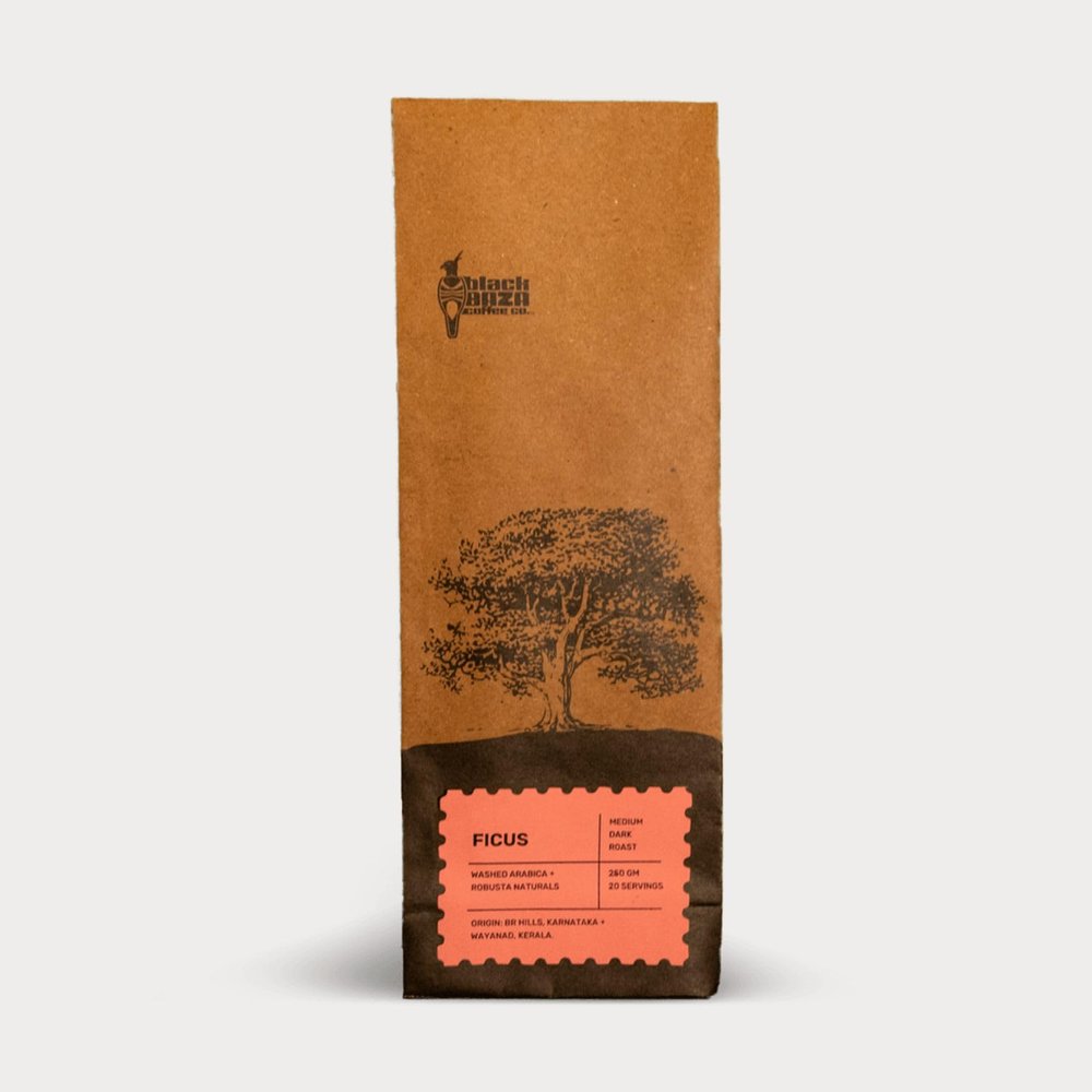Black Baza Coffee, Ficus, Medium-Dark Roast, Freshly Roasted, Organic, Blend of Arabica & Robusta - Fine, 250g
