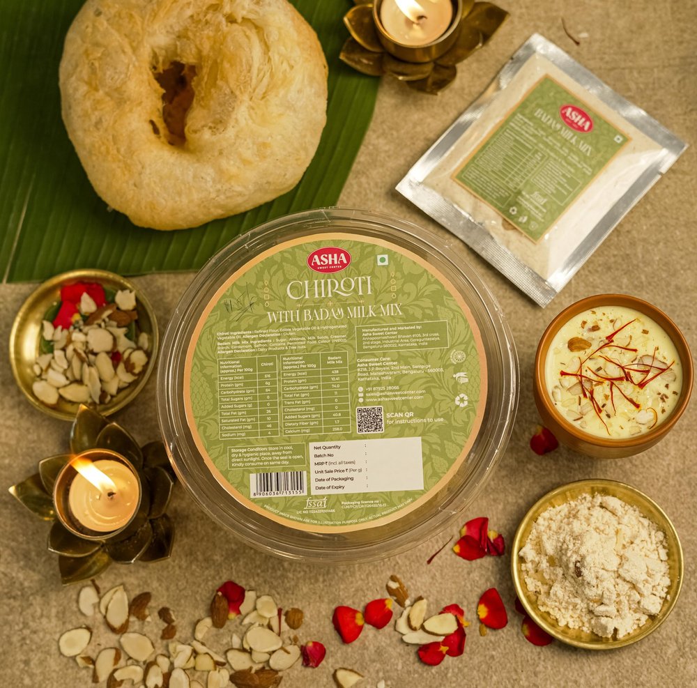 ASHA Sweets Chiroti & Instant Badam Milk Mix (Pack of 1) | Premium Handcrafted Sweets Perfect for Gifting and Snacking with Rich and Aromatic Instant Badam Milk Mix| Made with Fresh Ingredients
