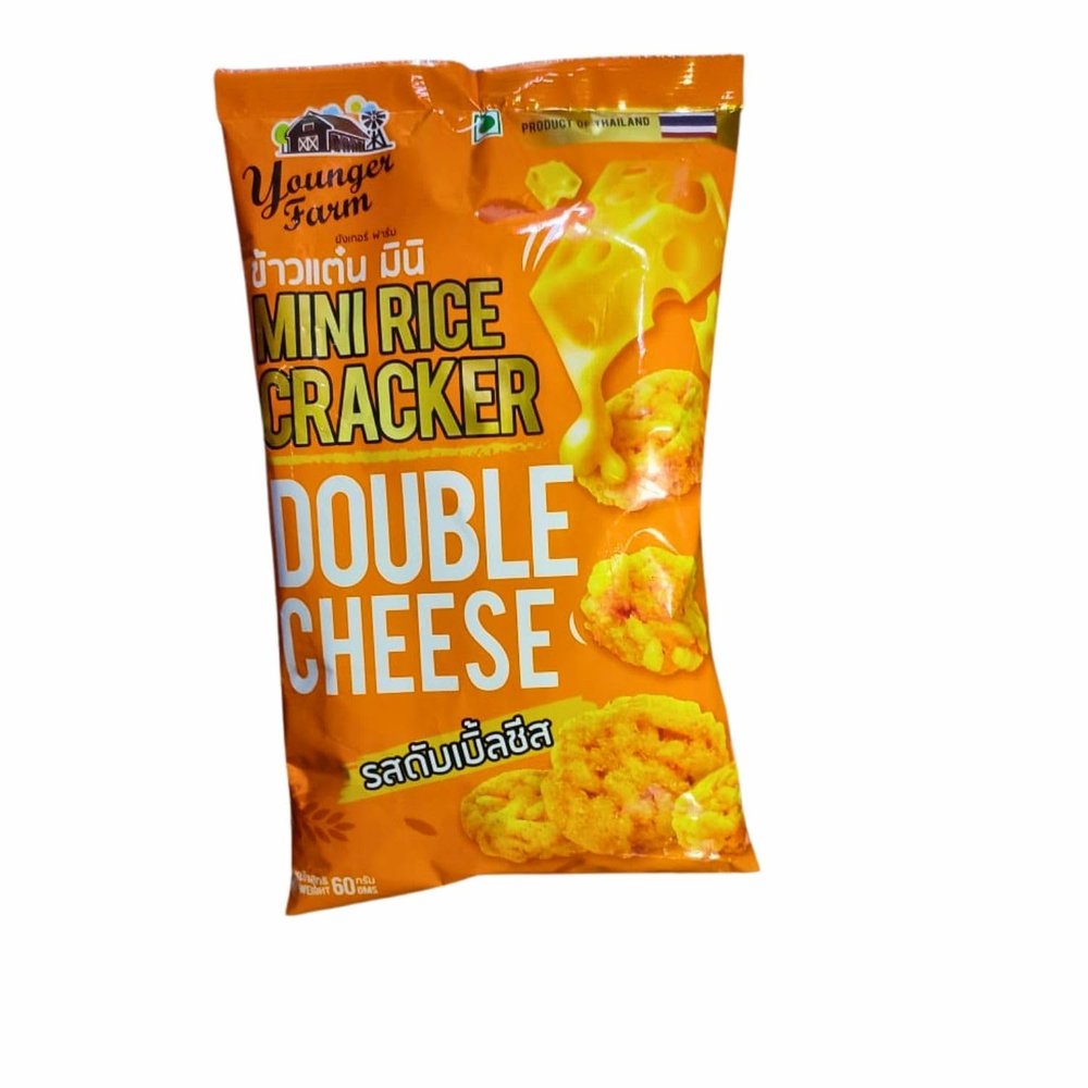 Younger Farm Mini Rice Crackers, Double Cheese Flavour, 60g, Product of Thailand, Pack of 1