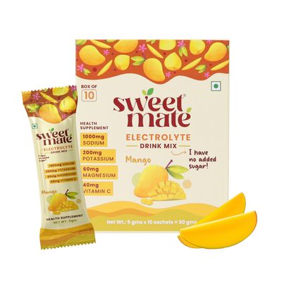 Sweetmate Electrolyte for Kids Mango Flavor | Natural Hydration Powder | Low Sugar, Electrolyte Boost | 10 x 5g Sachets