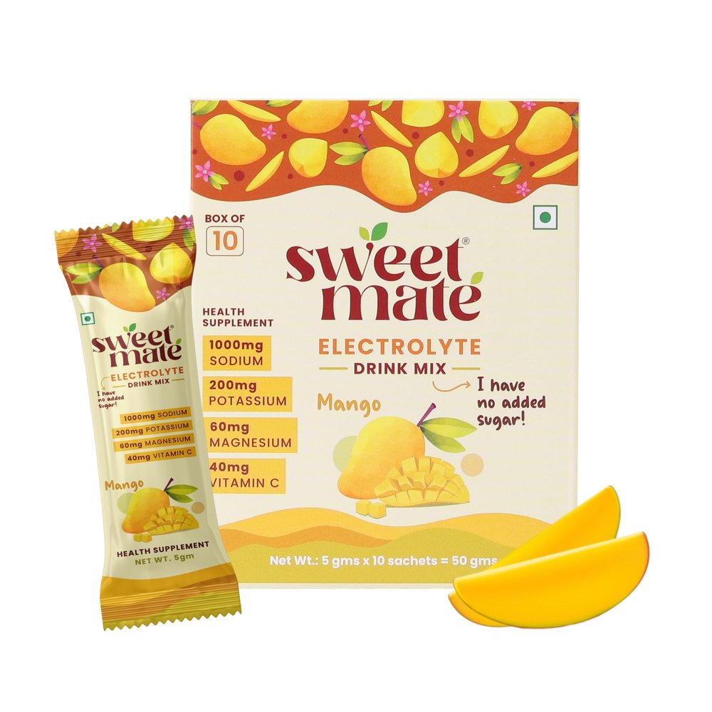 Sweetmate Electrolyte for Kids Mango Flavor | Natural Hydration Powder | Low Sugar, Electrolyte Boost | 10 x 5g Sachets