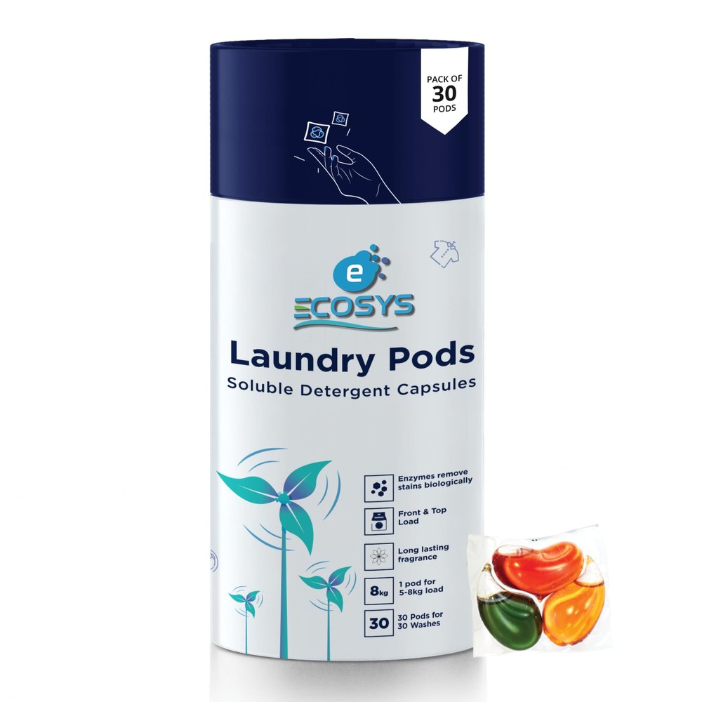 Ecosys 3-in-1 Dissolvable Magic Laundry Pods for 30 washes:Bioenzymes Infused,Tough Stain Fighter for Top & Front Load with Floral Aroma,1 Pod = 1 Wash for 5-7kg