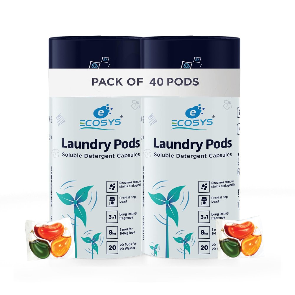 Ecosys 3-in-1 Dissolvable Magic Laundry Pods for 40 washes:Bioenzymes Infused,Tough Stain Fighter for Top & Front Load with Floral Aroma,1 Pod = 1 Wash for 5-7kg