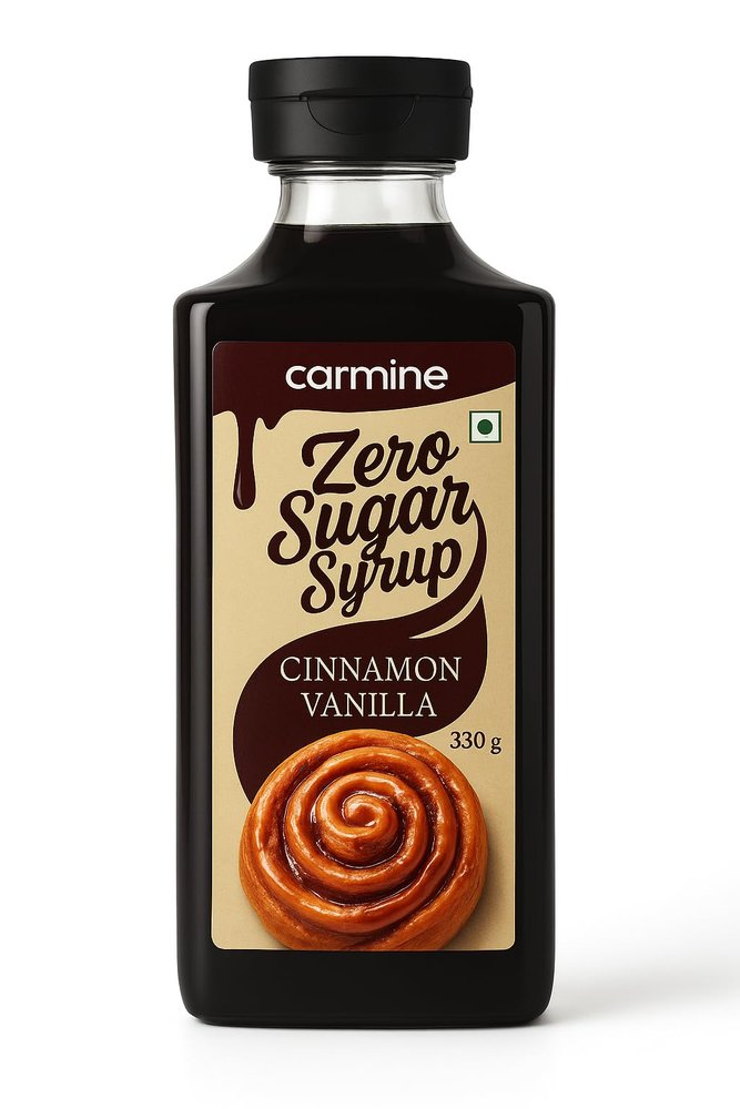 Carmine Zero Sugar Cinnamon Vanilla Syrup - 330g | New & Improved Recipe | Sweetened with Pure Monk Fruit | Natural, Plant-Based Sweetener | No Artificial Sweeteners or Additives | Low Glycemic & Low Carb | Clean Label Flavoring for Coffee & More