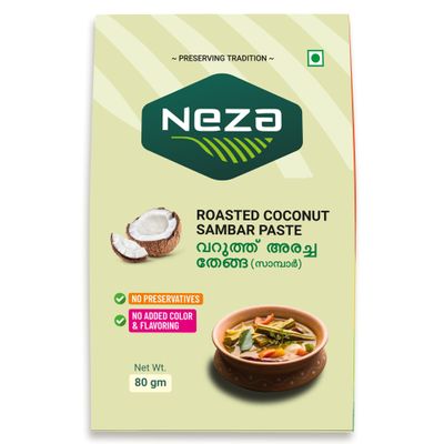 Neza Roasted Coconut Sambar Paste | 80g | Traditional Kerala Varutharacha Sambar Base | Ready-to-Cook Paste | No Added Preservatives | 100% Vegetarian