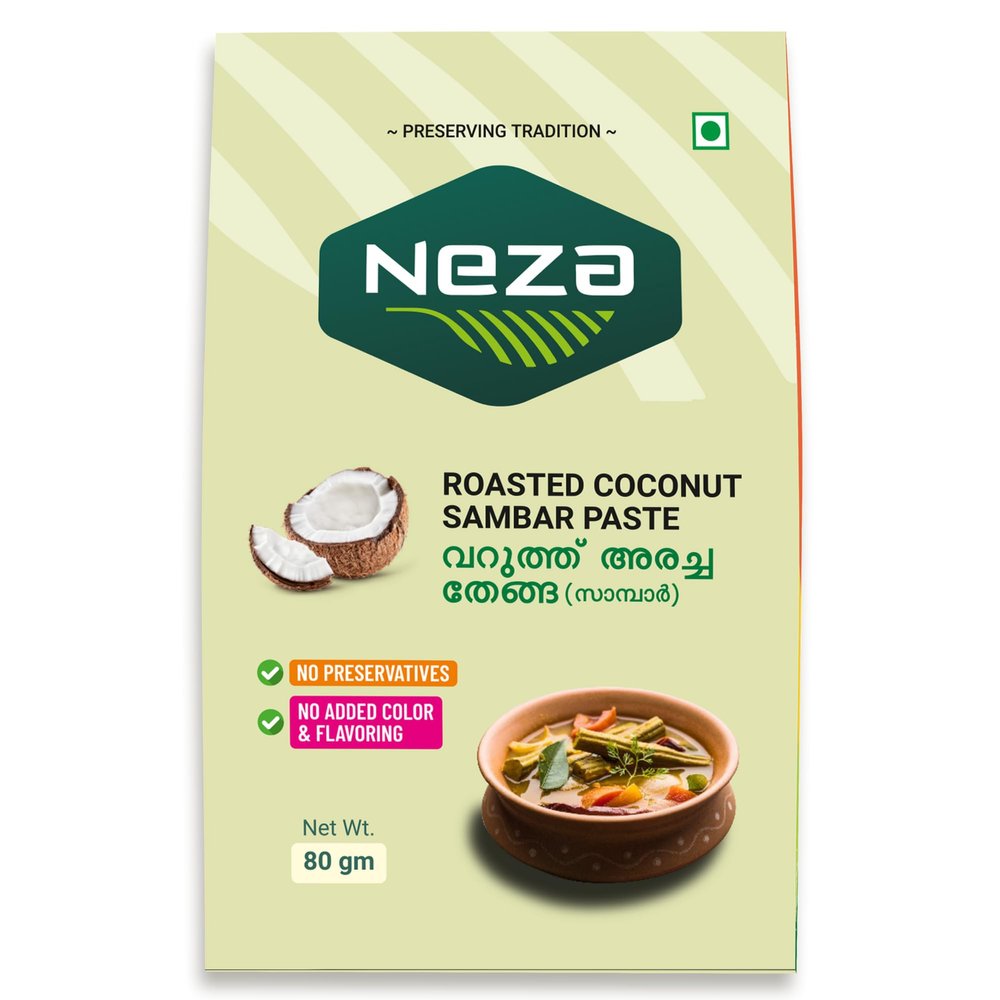 Neza Roasted Coconut Sambar Paste | 80g | Traditional Kerala Varutharacha Sambar Base | Ready-to-Cook Paste | No Added Preservatives | 100% Vegetarian