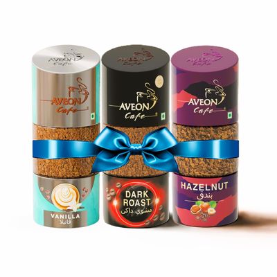 AVEON CAFE - Vanilla Dark Roast Hazelnut Flavoured Coffee Combo (3 x 100g) | Premium Aromatic Blends | 100% Pure Coffee | Gift Ready Set