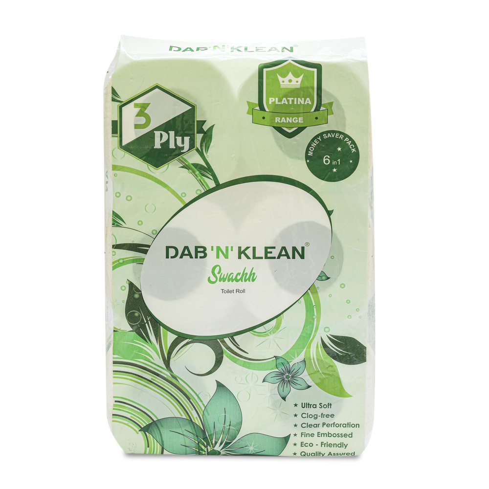 Dab N Klean 3 Ply Toilet Tissue Paper Roll - Pack of 6 | Soft & Ultra Absorbent | OBA-Free | Anti-Clog | Hygienic & 100% Natural Virgin Cellulose Fiber | 160 Pulls per Roll (6 Rolls (960 Sheets))