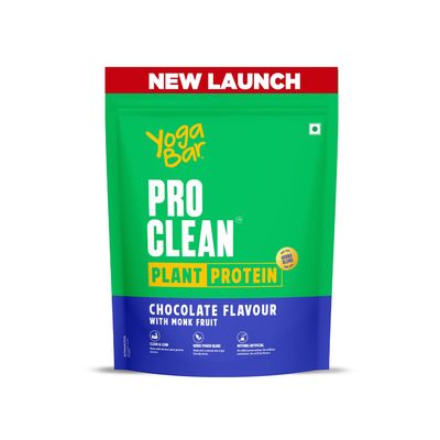 Yogabar ProClean Plant Protein Powder - 25g Protein Per Serve - Chocolate Flavour with Monk Fruit Sweetener - Cleanest & Lightest Protein with Herbs for Easy Digestion - Ideal for Vegan Diet - No Added Preservatives, No Added Sugar (500g Pouch, 13 Se