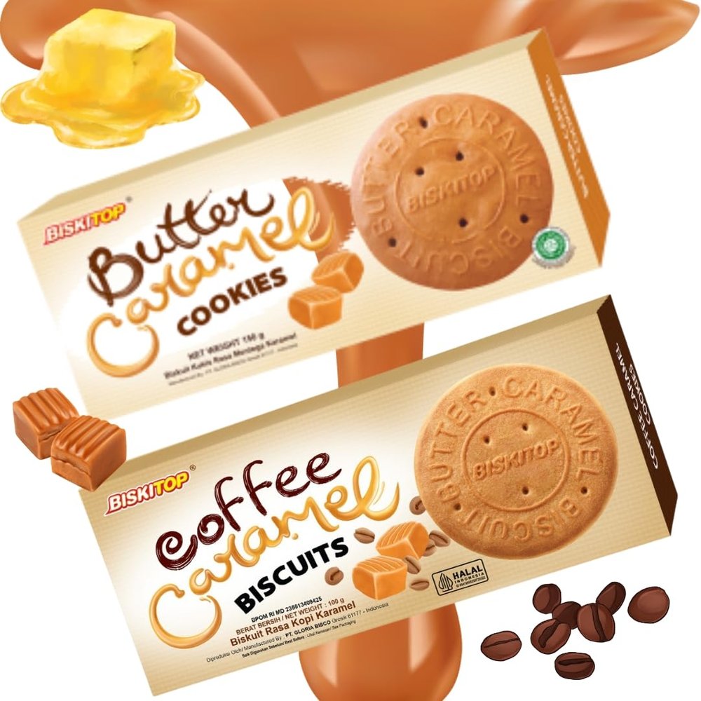 Biskitop Coffee Caramel Biscuits & Butter Caramel Biscuits I Super Tasty Coffee - (100g x 2 Packs)