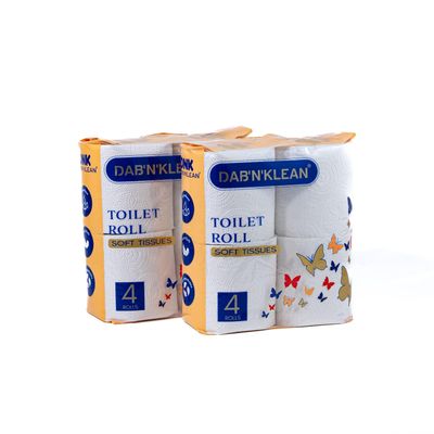 Dab N Klean 2 Ply Toilet Tissue Paper Roll - Pack of 8 | Soft & Ultra Absorbent | OBA-Free | Anti-Clog | Hygienic & 100% Natural Virgin Cellulose Fiber | 200 Pulls per Roll (8 Rolls (1600 Sheets))