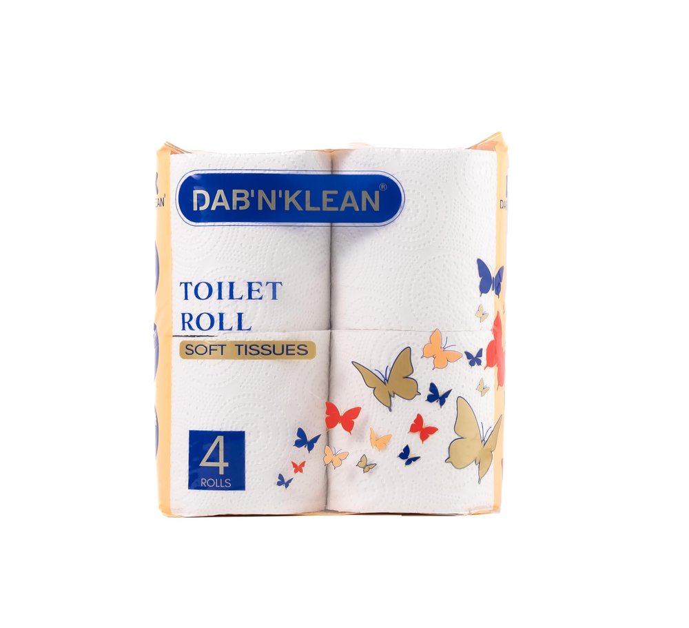 Dab N Klean 2 Ply Toilet Tissue Paper Roll - Pack of 4 | Soft & Ultra Absorbent | OBA-Free | Anti-Clog | Hygienic & 100% Natural Virgin Cellulose Fiber | 200 Pulls per Roll (4 Rolls (800 Sheets))