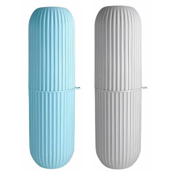 Capsule Shape Toothbrush Case Holder for Waterproof & Hygienic Travel Toothbrush Capsules (Blue-Gray, Pack of 2)