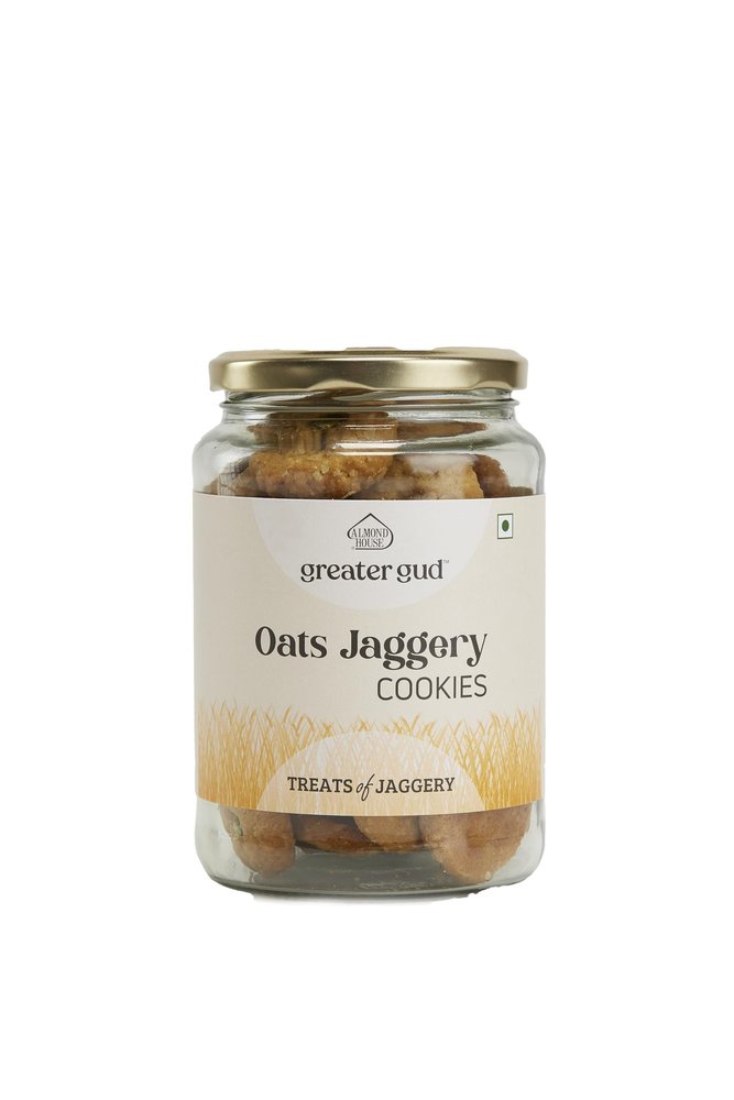 Almond House Oats Jaggery Cookies Jar | No Maida, No Sugar | Millet Cookies | Healthy Snack | 100% Vegetarian | Perfect For Gifting | Ready To Eat | Pack of 250gm